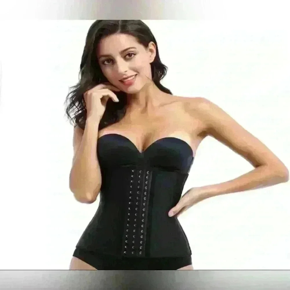 Latex Waist Trainer 3 Hooks 9 Steel Bone Corset Postpartum Recovery Black New